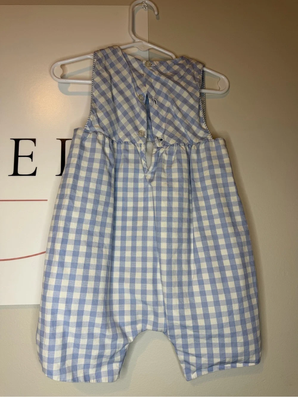 Blue and White Gingham Kids One-Piece Romper